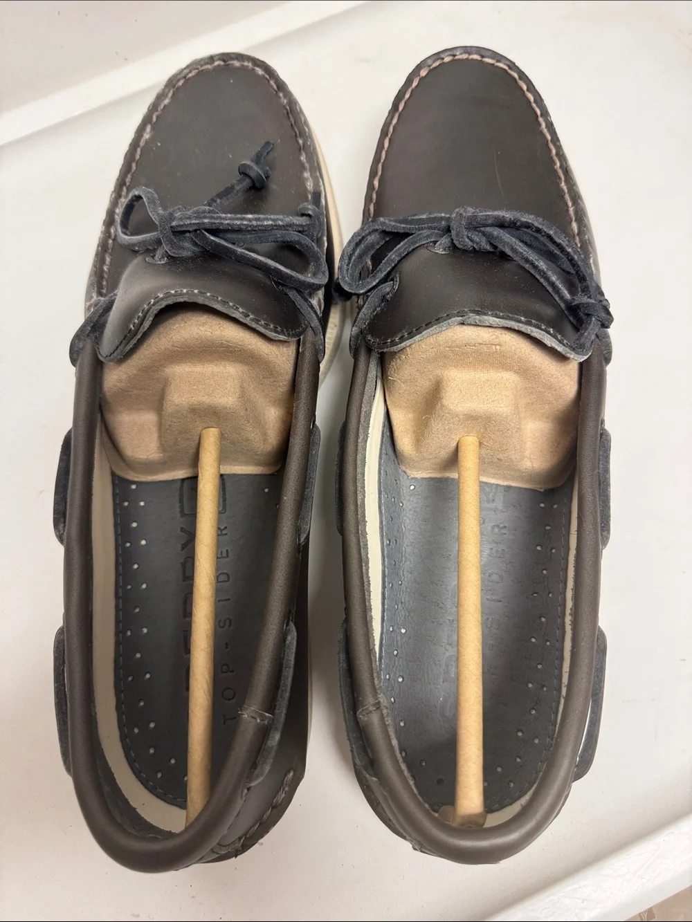 Sperry Brown Leather Moccasin Boat Shoes with Cream Sole